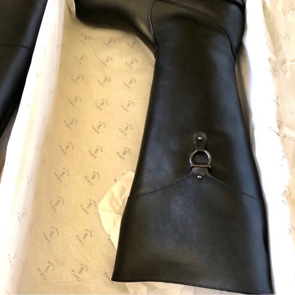 Black Italian Leather Riding Boots, Sz 10 - Picture 3 of 4